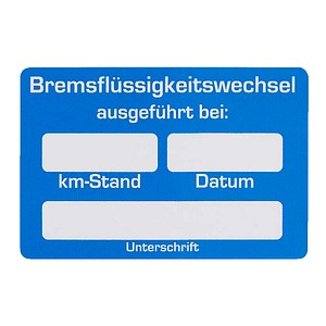 EICHNER Aufkleber Bremsflüssigkeitswechsel ausgeführt, blau/weiß, 250 St.