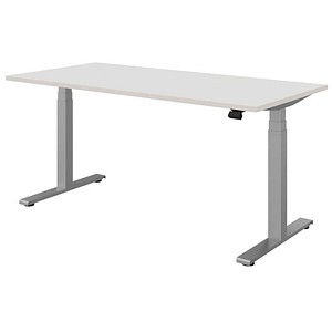 fm fastline elektrisch höhenverstellbarer Schreibtisch weiß rechteckig, T-Fuß-Gestell silber 160,0 x 80,0 cm