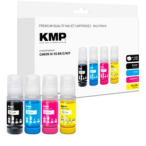 KMP  schwarz, cyan, magenta, gelb Tintenflaschen kompatibel zu Canon GI55BK,C,M,Y