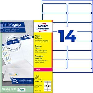AVERY Zweckform Adressetiketten L7163-100 weiß 99,1 x 38,1 mm, 100 Blatt