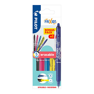 PILOT FRIXION ball CLICKER Tintenroller blau, pink, schwarz, hellblau, gelb 0,4 mm, Schreibfarbe: farbsortiert, 1 Set