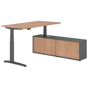 HAMMERBACHER XBHM16SB elektrisch höhenverstellbarer Schreibtisch nussbaum rechteckig, C-Fuß-Gestell grau 160,0 x 80,0 cm