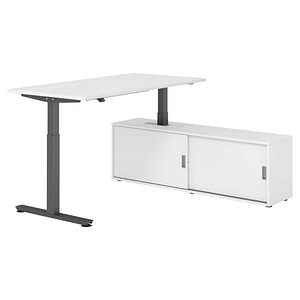HAMMERBACHER VXMST16SB elektrisch höhenverstellbarer Schreibtisch weiß rechteckig, T-Fuß-Gestell grau 160,0 x 80,0 cm