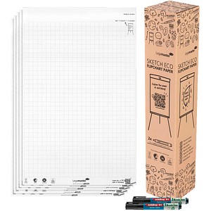 AKTION: Legamaster Flipchart-Papier SKETCH ECO kariert 65,0 x 98,0 cm, 20 Blatt, 5 Blöcke + GRATIS 2x edding 31 EcoLine Flipchartmarker