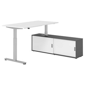 HAMMERBACHER VXMST16SB elektrisch höhenverstellbarer Schreibtisch weiß rechteckig, T-Fuß-Gestell silber 160,0 x 80,0 cm