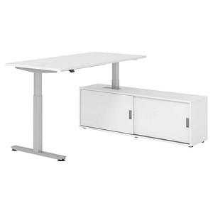HAMMERBACHER VXMST16SB elektrisch höhenverstellbarer Schreibtisch weiß rechteckig, T-Fuß-Gestell silber 160,0 x 80,0 cm