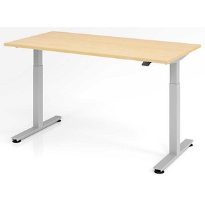 HAMMERBACHER XMST16 elektrisch höhenverstellbarer Schreibtisch ahorn rechteckig, T-Fuß-Gestell silber 160,0 x 80,0 cm