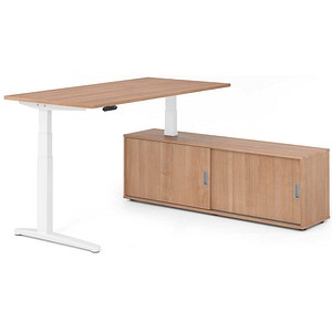 HAMMERBACHER XBHM16SB elektrisch höhenverstellbarer Schreibtisch nussbaum rechteckig, C-Fuß-Gestell weiß 160,0 x 80,0 cm