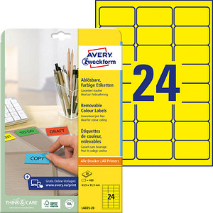 AVERY Zweckform Etiketten L6035-20 gelb 63,5 x 33,9 mm, 20 Blatt