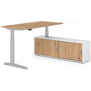 HAMMERBACHER XBHM16SB elektrisch höhenverstellbarer Schreibtisch asteiche rechteckig, C-Fuß-Gestell silber 160,0 x 80,0 cm