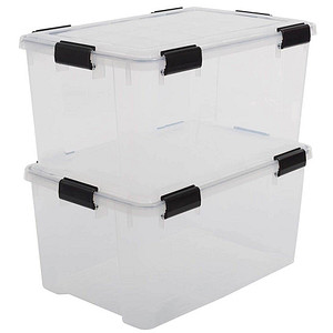 IRIS Ohyama Water Proof Aufbewahrungsboxen 2x 50,0 l transparent, schwarz 39,0 x 59,0 x 29,0 cm, 2 St.