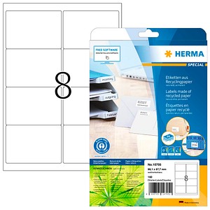 HERMA 10705 Recycling Etiketten weiß 99,1 x 67,7 mm, 20 Blatt