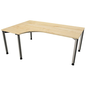 fm Sidney höhenverstellbarer Schreibtisch königsahorn C-Form, 4-Fuß-Gestell silber 180,0 x 80,0/120,0 cm