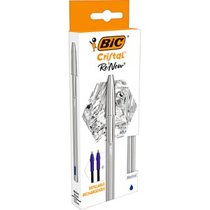 BIC Kugelschreiber Cristal Re'New metallic-silber, Schreibfarbe: blau, 1 Set