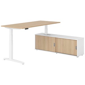 HAMMERBACHER XBHM19SB elektrisch höhenverstellbarer Schreibtisch eiche rechteckig, C-Fuß-Gestell weiß 180,0 x 80,0 cm