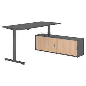 HAMMERBACHER VXMST19SB elektrisch höhenverstellbarer Schreibtisch grafit rechteckig, T-Fuß-Gestell grau 180,0 x 80,0 cm