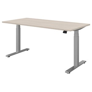 fm fastline elektrisch höhenverstellbarer Schreibtisch akazie rechteckig, T-Fuß-Gestell silber 160,0 x 80,0 cm