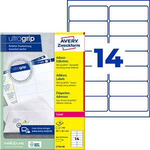 AVERY Zweckform Adressetiketten L7163-40 weiß 99,1 x 38,1 mm, 40 Blatt