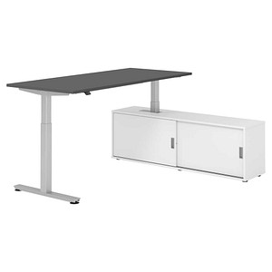 HAMMERBACHER VXMST19SB elektrisch höhenverstellbarer Schreibtisch grafit rechteckig, T-Fuß-Gestell silber 180,0 x 80,0 cm