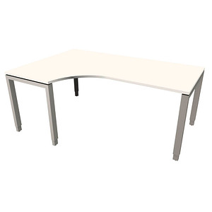 fm Sidney höhenverstellbarer Schreibtisch weiß C-Form, Bügel-Gestell silber 180,0 x 80,0/120,0 cm