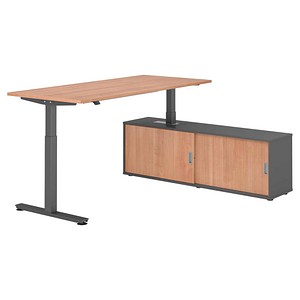 HAMMERBACHER VXMST19SB elektrisch höhenverstellbarer Schreibtisch nussbaum rechteckig, T-Fuß-Gestell grau 180,0 x 80,0 cm
