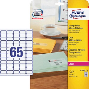 AVERY Zweckform Etiketten transparent 38,1 x 21,2 mm, 25 Blatt