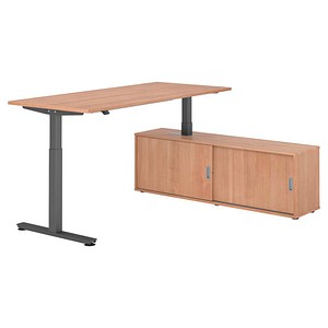 HAMMERBACHER VXMST19SB elektrisch höhenverstellbarer Schreibtisch nussbaum rechteckig, T-Fuß-Gestell grau 180,0 x 80,0 cm