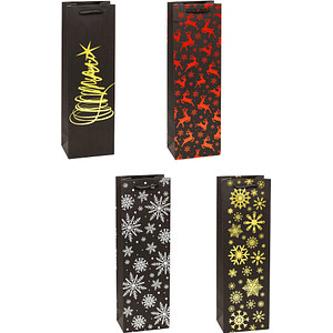TSI Geschenktüten für Flaschen PREMIUM Weihnachten Motiv sortiert 12,0 x 36,0 cm, 12 St.