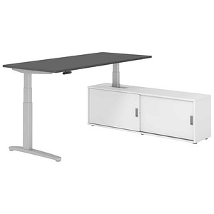 HAMMERBACHER XBHM19SB elektrisch höhenverstellbarer Schreibtisch grafit rechteckig, C-Fuß-Gestell silber 180,0 x 80,0 cm
