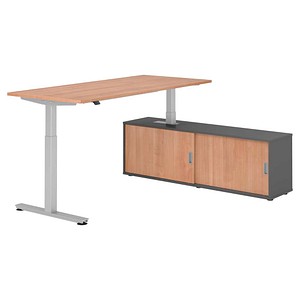 HAMMERBACHER VXMST19SB elektrisch höhenverstellbarer Schreibtisch nussbaum rechteckig, T-Fuß-Gestell silber 180,0 x 80,0 cm