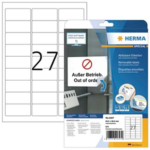 HERMA Etiketten 4347 weiß 63,5 x 29,6 mm, 25 Blatt