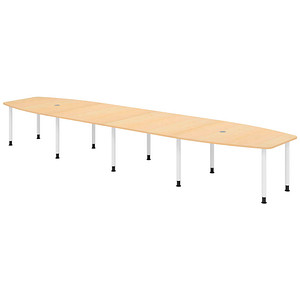 HAMMERBACHER Konferenztisch KT52C ahorn Tonnenform, Rundrohr weiß, 520,0 x 85,0/130,0 x 72,0 - 74,0 cm