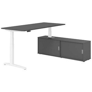 HAMMERBACHER XBHM19SB elektrisch höhenverstellbarer Schreibtisch grafit rechteckig, C-Fuß-Gestell weiß 180,0 x 80,0 cm