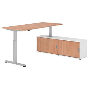 HAMMERBACHER VXMST19SB elektrisch höhenverstellbarer Schreibtisch nussbaum rechteckig, T-Fuß-Gestell silber 180,0 x 80,0 cm