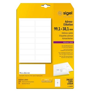 SIGEL Adressetiketten LA321 weiß 99,1 x 38,1 mm, 25 Blatt