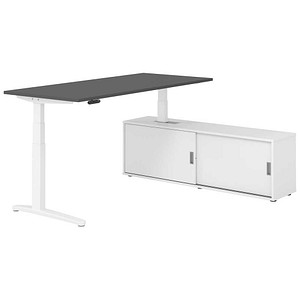 HAMMERBACHER XBHM19SB elektrisch höhenverstellbarer Schreibtisch grafit rechteckig, C-Fuß-Gestell weiß 180,0 x 80,0 cm