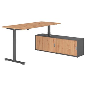 HAMMERBACHER VXMST19SB elektrisch höhenverstellbarer Schreibtisch asteiche rechteckig, T-Fuß-Gestell grau 180,0 x 80,0 cm