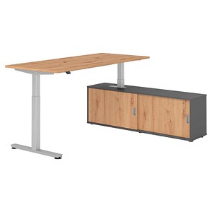 HAMMERBACHER VXMST19SB elektrisch höhenverstellbarer Schreibtisch asteiche rechteckig, T-Fuß-Gestell silber 180,0 x 80,0 cm