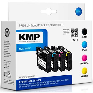 4 KMP E141V schwarz, cyan, magenta, gelb Tintenpatronen ersetzen EPSON 16XL / T1636XL 4 KMP E141V schwarz, cyan, magenta, gelb Tintenpatronen ersetzen EPSON 16XL / T1636XL