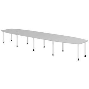 HAMMERBACHER Konferenztisch KT52C lichtgrau Tonnenform, Rundrohr weiß, 520,0 x 85,0/130,0 x 72,0 - 74,0 cm