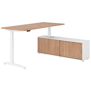HAMMERBACHER XBHM19SB elektrisch höhenverstellbarer Schreibtisch nussbaum rechteckig, C-Fuß-Gestell weiß 180,0 x 80,0 cm