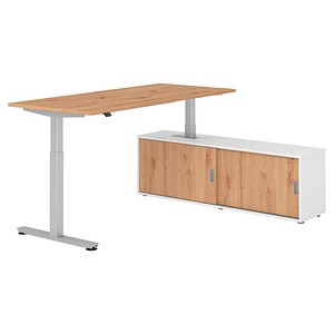 HAMMERBACHER VXMST19SB elektrisch höhenverstellbarer Schreibtisch asteiche rechteckig, T-Fuß-Gestell silber 180,0 x 80,0 cm