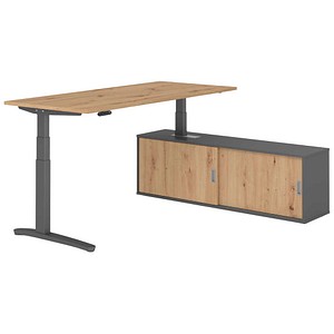 HAMMERBACHER XBHM19SB elektrisch höhenverstellbarer Schreibtisch asteiche rechteckig, C-Fuß-Gestell grau 180,0 x 80,0 cm