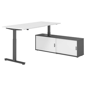 HAMMERBACHER VXMST19SB elektrisch höhenverstellbarer Schreibtisch weiß rechteckig, T-Fuß-Gestell grau 180,0 x 80,0 cm