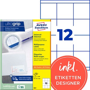 AVERY Zweckform Etiketten 3661 weiß 70,0 x 67,7 mm, 100 Blatt