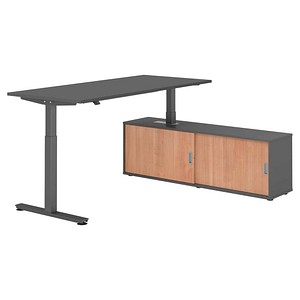 HAMMERBACHER VXMST19SB elektrisch höhenverstellbarer Schreibtisch grafit rechteckig, T-Fuß-Gestell grau 180,0 x 80,0 cm
