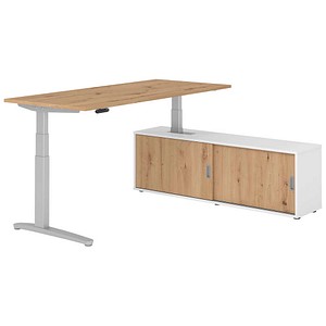 HAMMERBACHER XBHM19SB elektrisch höhenverstellbarer Schreibtisch asteiche rechteckig, C-Fuß-Gestell silber 180,0 x 80,0 cm
