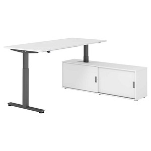 HAMMERBACHER VXMST19SB elektrisch höhenverstellbarer Schreibtisch weiß rechteckig, T-Fuß-Gestell grau 180,0 x 80,0 cm