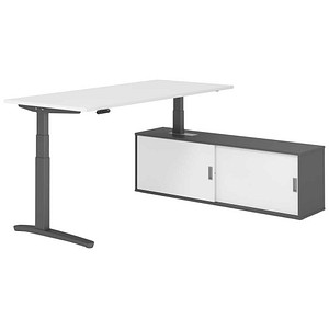 HAMMERBACHER XBHM19SB elektrisch höhenverstellbarer Schreibtisch weiß rechteckig, C-Fuß-Gestell grau 180,0 x 80,0 cm