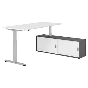 HAMMERBACHER VXMST19SB elektrisch höhenverstellbarer Schreibtisch weiß rechteckig, T-Fuß-Gestell silber 180,0 x 80,0 cm